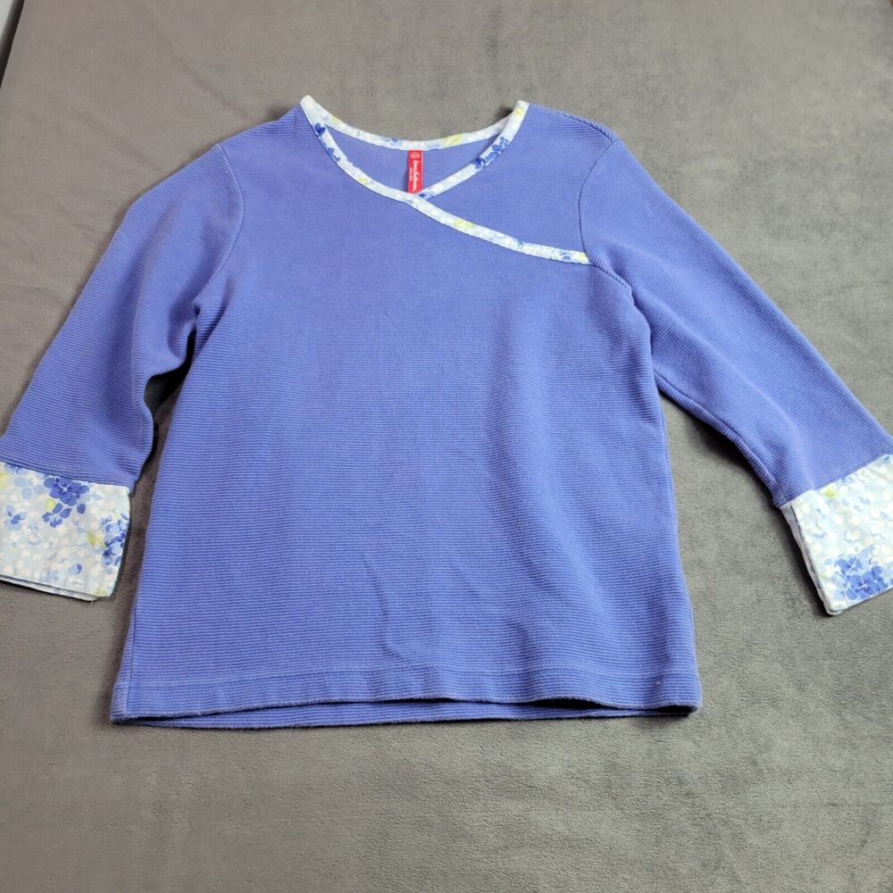 Hanna Andersson Shirt Girls 8 130 Blue White 3/4 Sleeve Comfort Stretch Floral